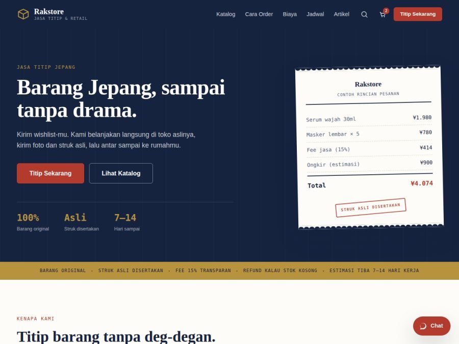 Contoh website toko online & jastip tema Rakstore — Klasik